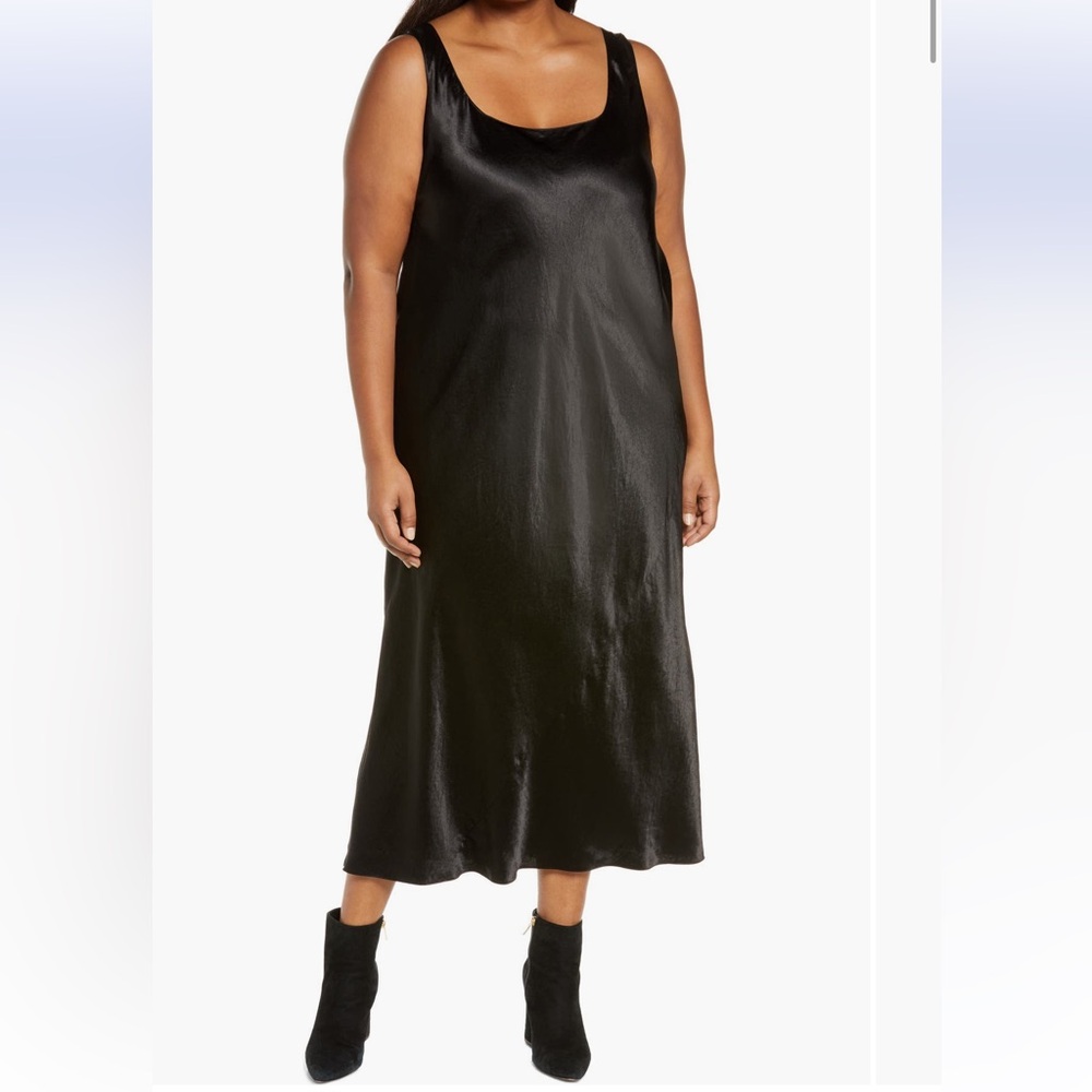 Vince Square Neck Sleeveless Tank Satin Slip Midi Dress Size 3XL Black NWT